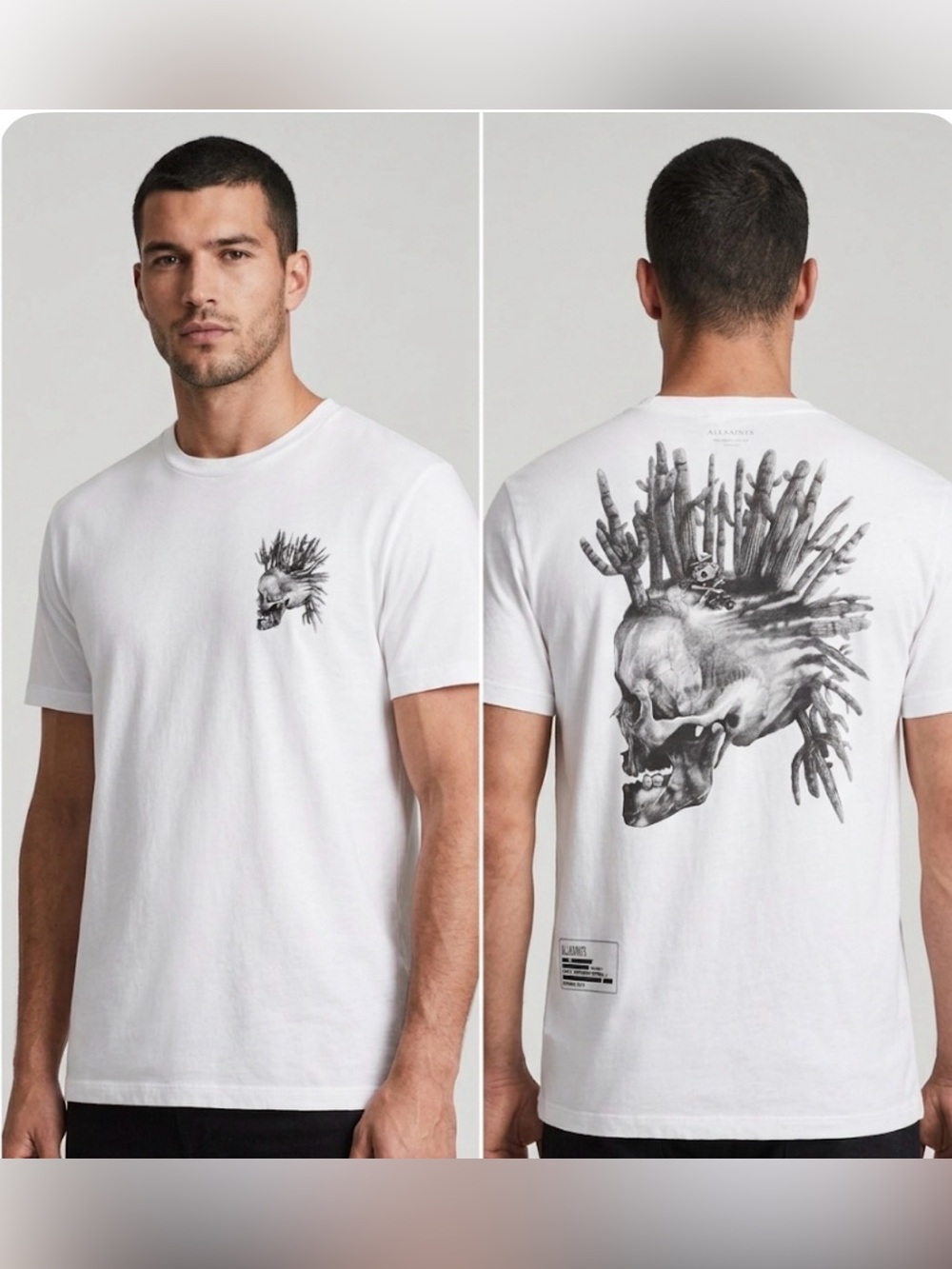 All Saints Men’s White Forsaken Skull Graphic T Shirt Large  L